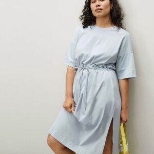New Everlane Luxe Tie Waist Tee Shirt Midi Dress Blue Size XS